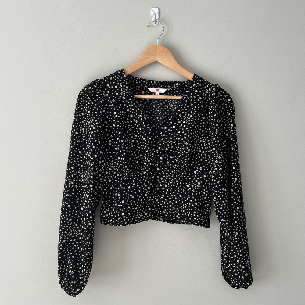 Levi's Black Blouse with White Flowers
